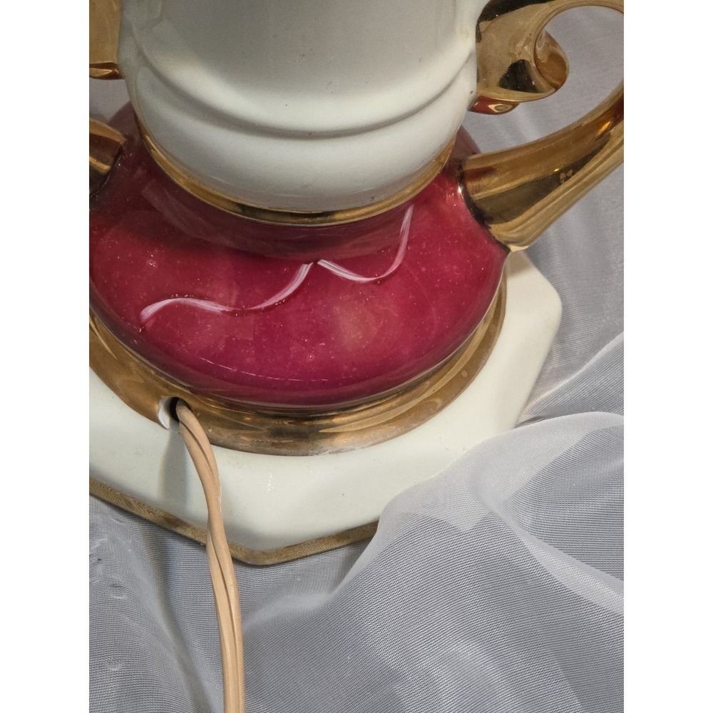Victorian Style Lamp Worrall Roses Swans Gilded Ceramic 1940s Signed  Wescal Wrk - Picture 10 of 13